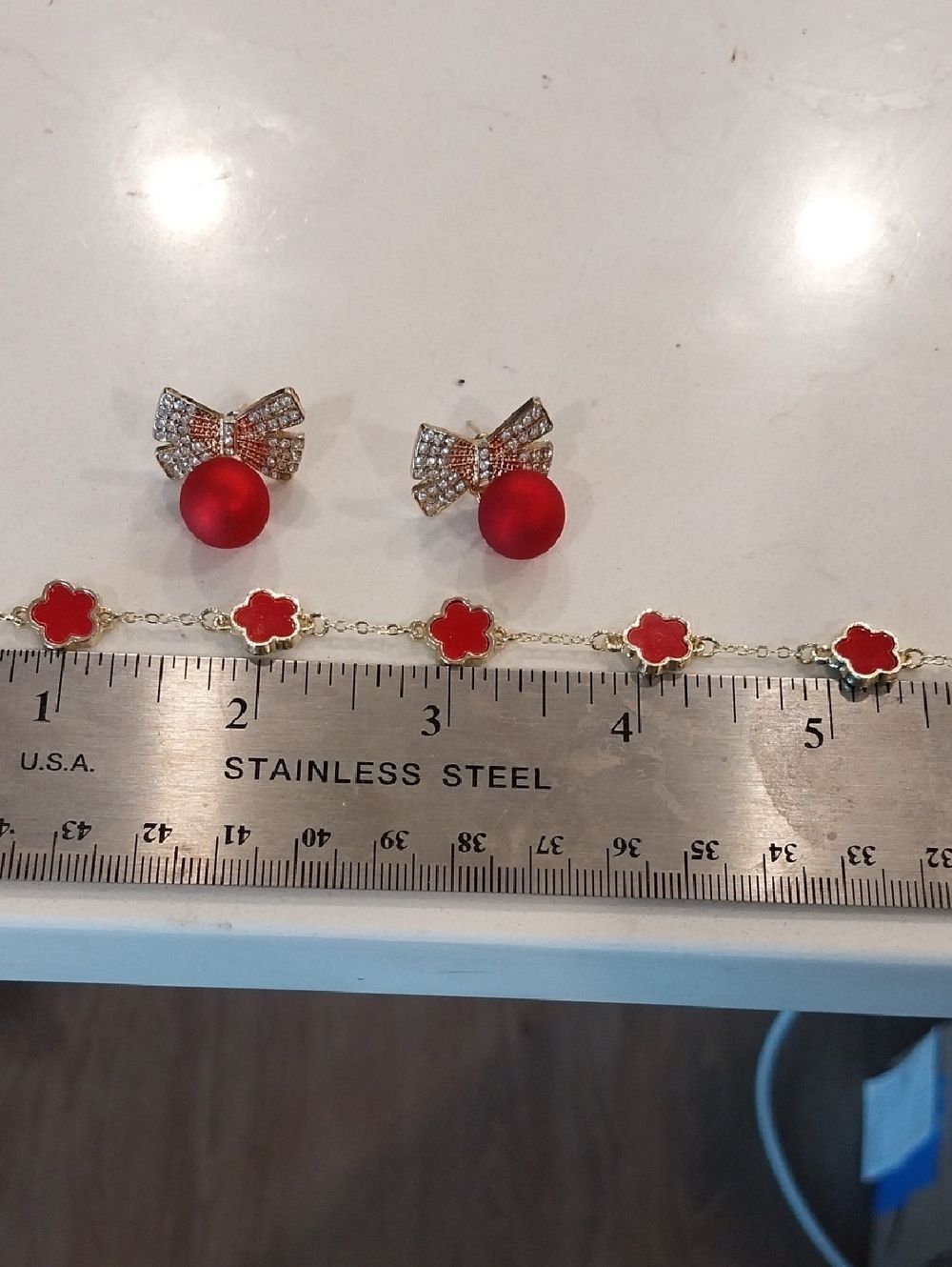 Red Clover Bracelet And Free Red Bow Earrings...New